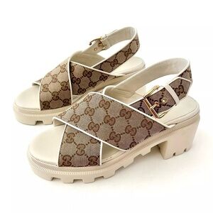 GUCCI | GG Supreme Monogram Canvas SlingBack Chunky Platform Lug Sole Sandal 7.5